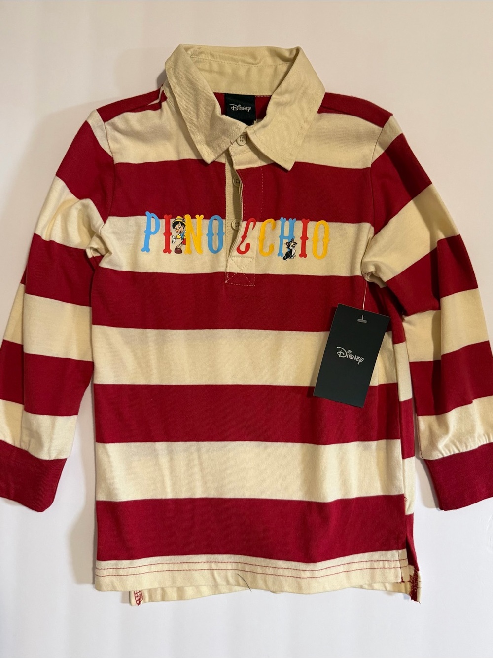 Disney Pinocchio Striped Rugby Shirt - Red & Cream